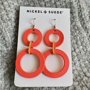 Nickel & Suede Sunrise (neon orange) Sloane style leather earrings. NWT.